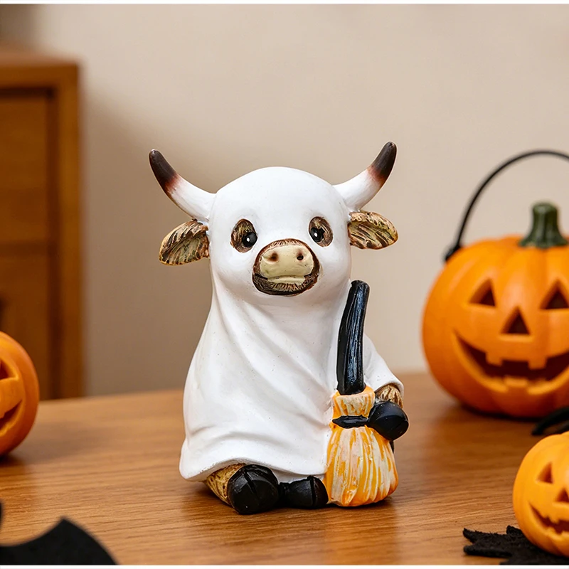Halloween Highland-Kuh Handwerksdekoration Party-Dekoration Hofkunst-Statue Bauernhaus-Dekor für Außen- und Innenbereich Heimdekoration Festival-Geschenk – Detail 7