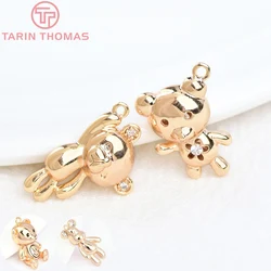 (6002) 4PCS 11x17MM 24K Gold Color Brass with Zircon Small Bear Pendants High Quality DIY Jewelry Making Findings Wholesale