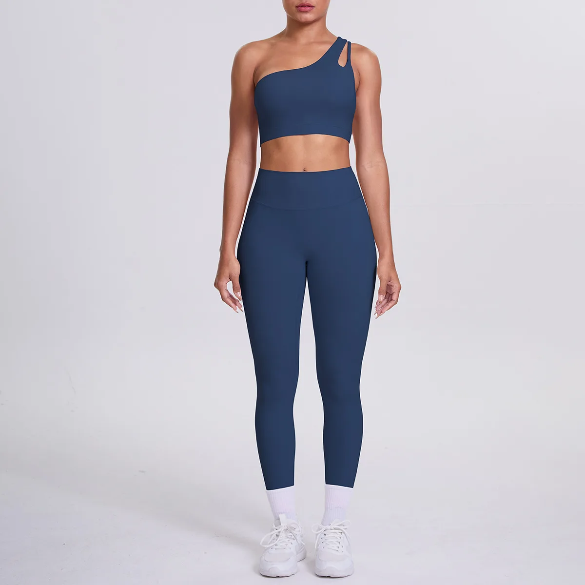

MIML Women's Double-Sided Nylon Fleece Yoga Sportswear Set Running Fitness Long Pants Shoulder Design Two-Piece Workout Outfit