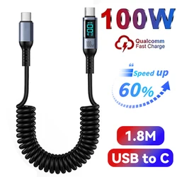 100w Dual Type C LED Digital Display Spring Cable for Samsung IPhone Xiaomi Huawei OnePlus Fast Charging Cord Spring Data Cable