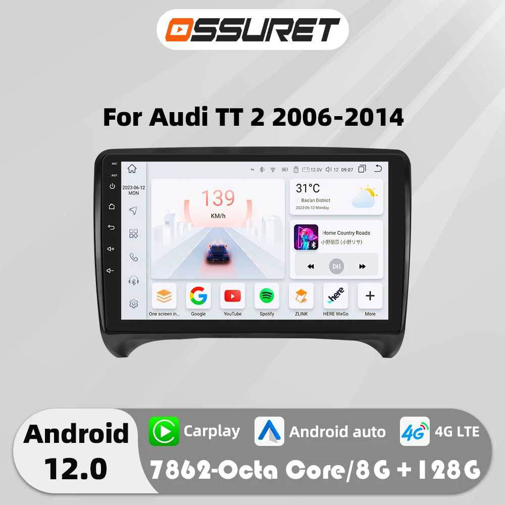 

4G 8Core Android 12 Auto Car radio For Audi TT MK2 8J 2006-2014 Multimedia player GPS Navi Carplay 2din Autoradio 7862 Head Unit