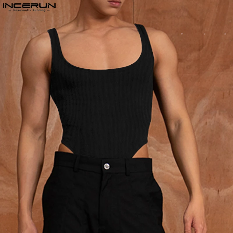 2023 Men Bodysuits Solid Color O-neck Sleeveless Streetwear Fashion Male Rompers Fitness Tank Tops Sexy Bodysuit S-5XL INCERUN