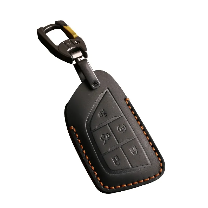 

Genuine Leather Vintage Handmade Car Key Case Cover Shell Protector Fob Holder for Cadillac CT5 CT4 Accessories Keychain