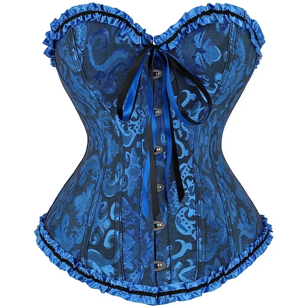 Women Vintage Victorian Overbust Corset Tops Gothic Lace-up Boned Bustier Shapewear Slimming Waist Shaping Korset Lingerie