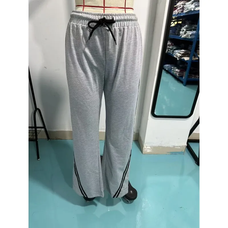 2025 Autumn Striped Patchwork Loose Casual Pants Women High Waist Drawstring Versatile Concise Street Straight Leg Trousers