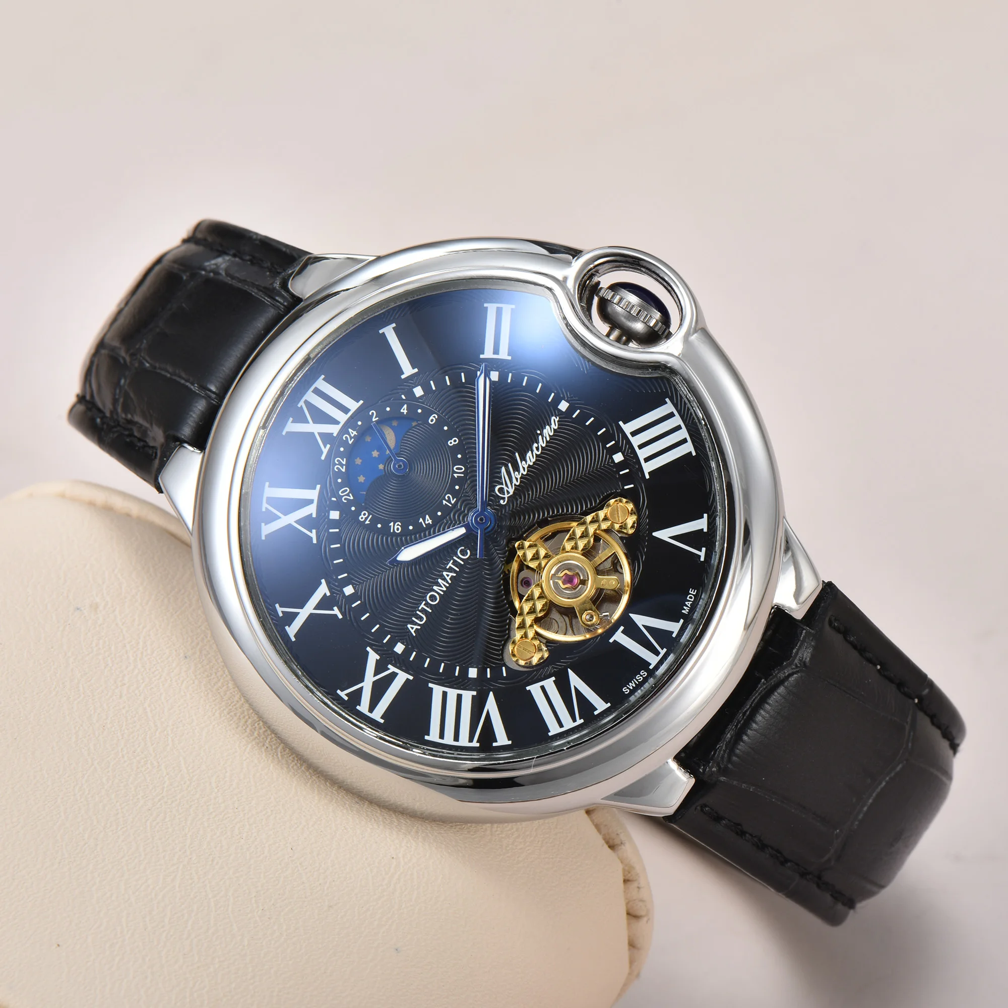 ABBACINO Top ยี่ห้อ Classic อัตโนมัติ Tourbillon นาฬิกาผู้ชายแฟชั่นหนังคู่นาฬิกาข้อมือ Unisex