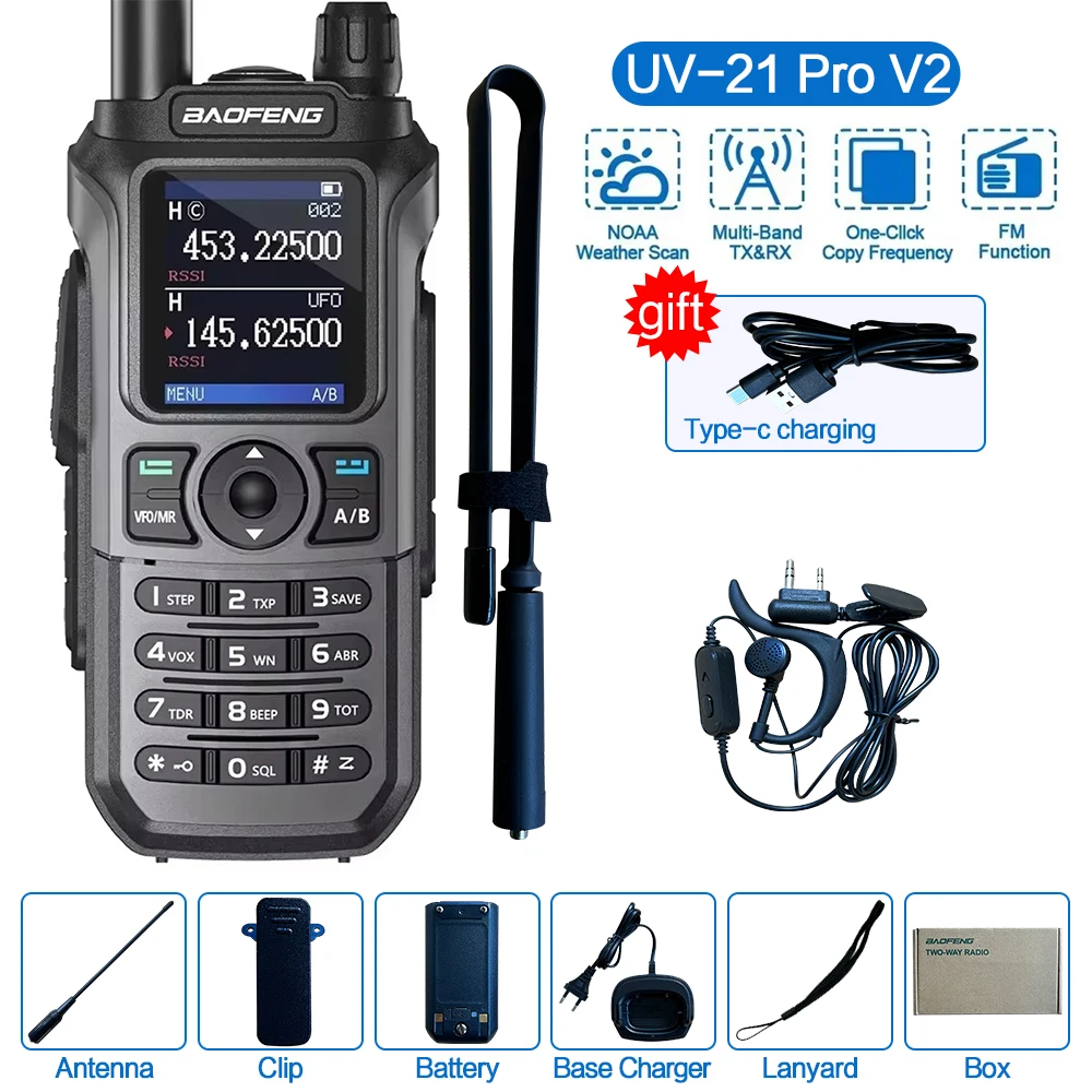 Baofeng UV 21 Pro Wireless Copy Frequency Walkie Talkie 999CH AM Long Range Waterproof Multi-Band Type-C Ham Radio UV 5R UV-K6