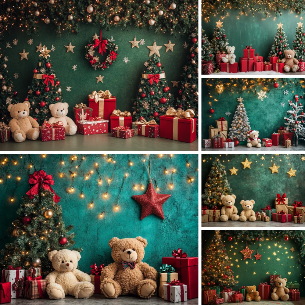 

Santa Gift Workshop Background Photography Toy Bear Xmas Tree Letterbox Glitter Backdrop Winter Kid Birthday Photobooth