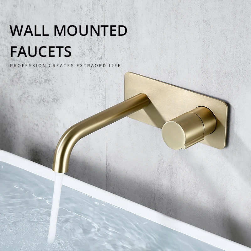 Bathroom Faucet Wall Mounted Mixer Sink Tap Dual Control Single Handle Faucet Solid Brass Rose Gold Tap Hot And Cold Water