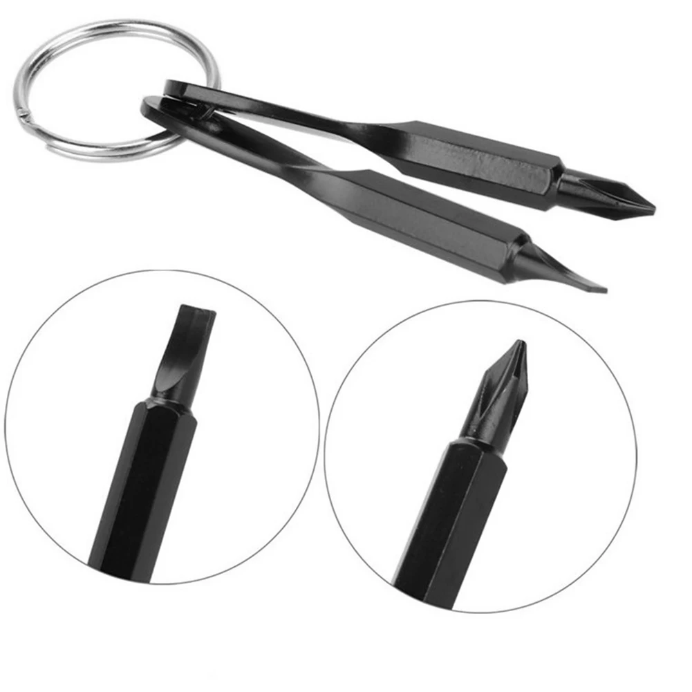 2pcs Multi Pocket Repair Tools Key Shaped Phillips Slotted Screwdriver Keychain Portable Outdoor Multifunctional EDC Tools