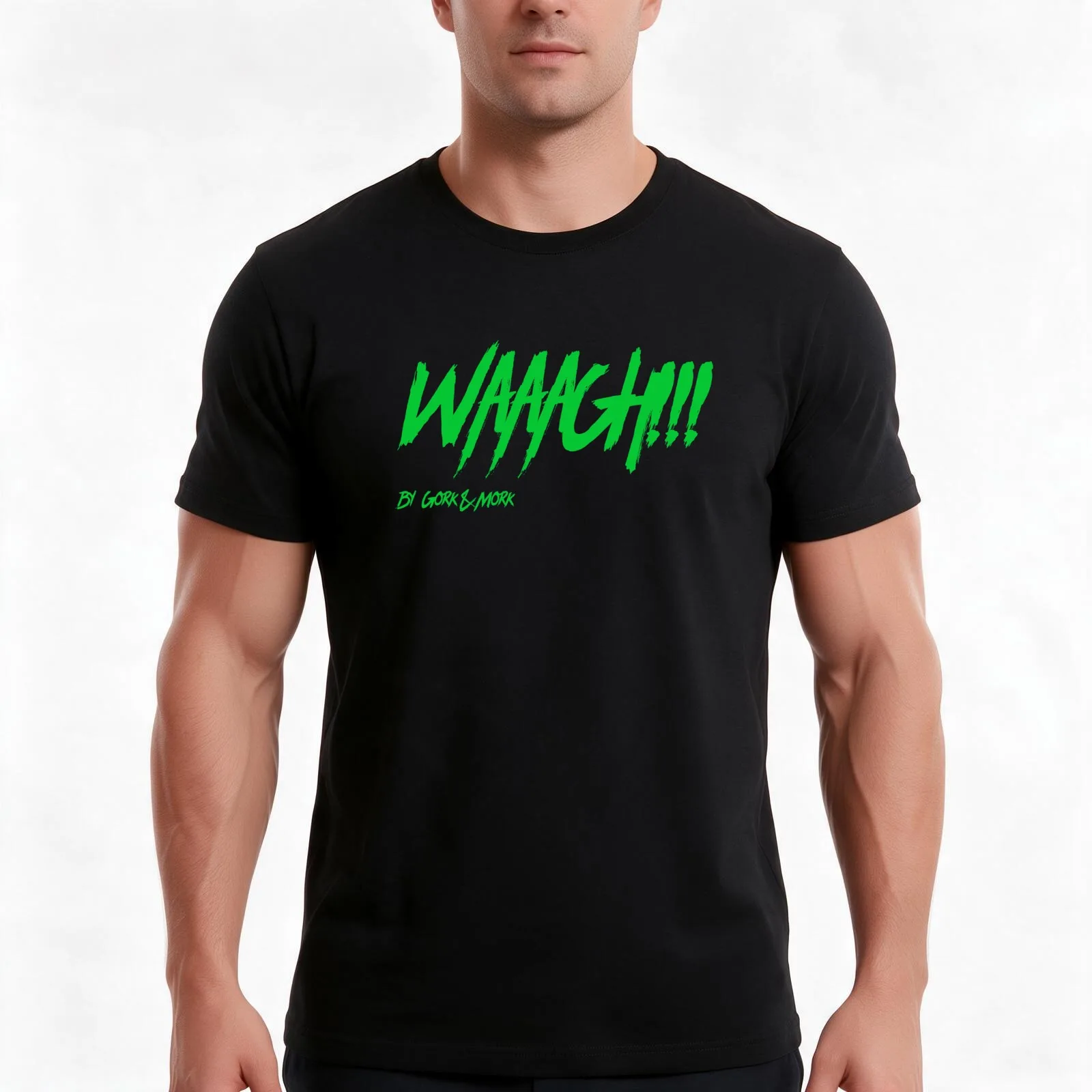 Waaagh!!! By Gork&Mork - Green T-Shirt, Summer Casual Cotton Tee, Oversized Streetwear Tops, Vintage Graphic Print, 100% Cotton