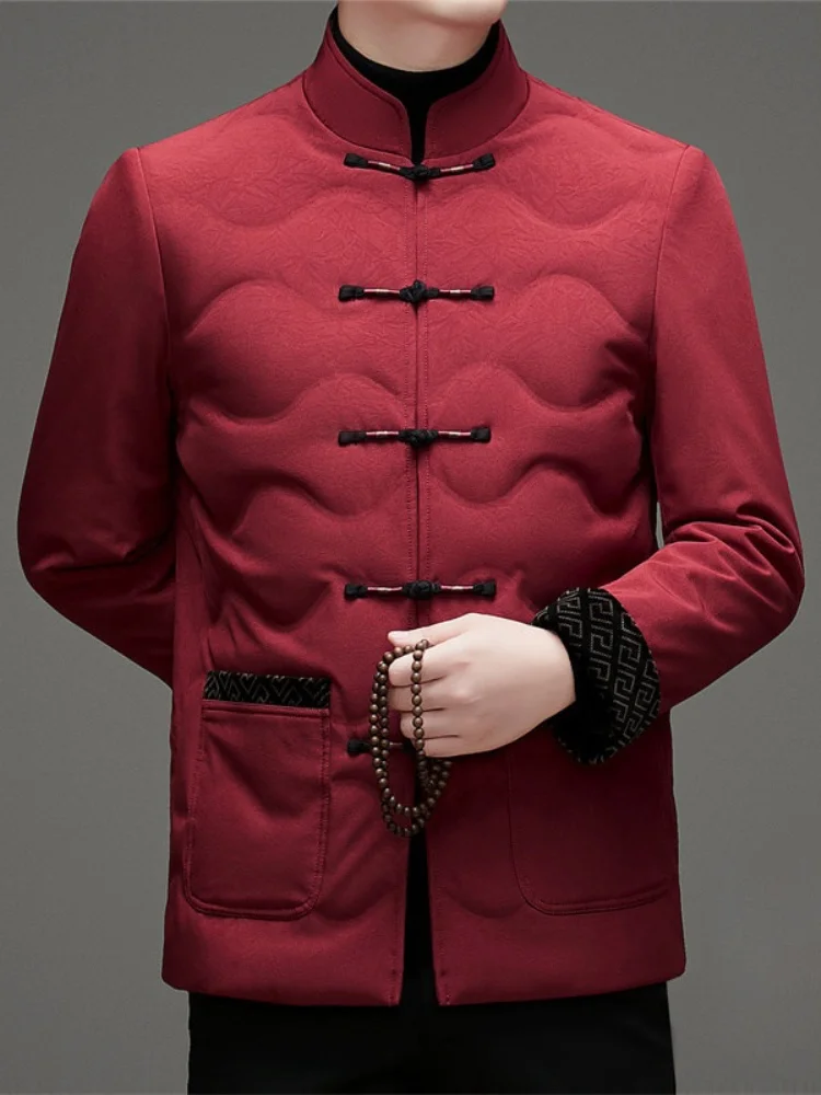 

Мужская утепленная пуховая куртка красного цвета, стеганое пальто в городском стиле, ветрозащитное, для мужчин среднего и старшего возраста