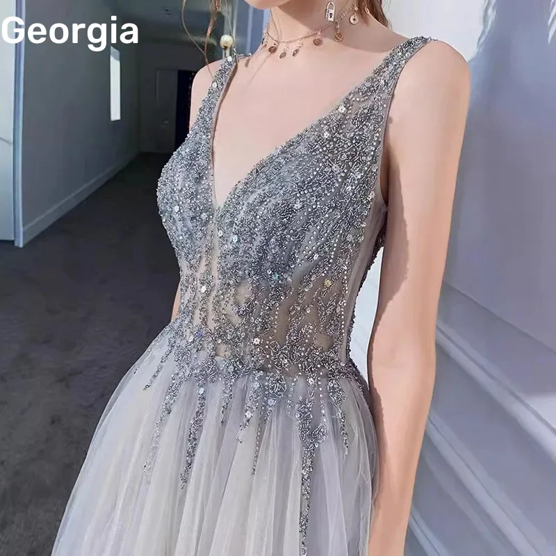 A-Line Formal Occasion Dresses Customize V-Neck Dress Women Elegant Luxury Floor-Length Zipper Up Lace فستان حفلات الزفاف