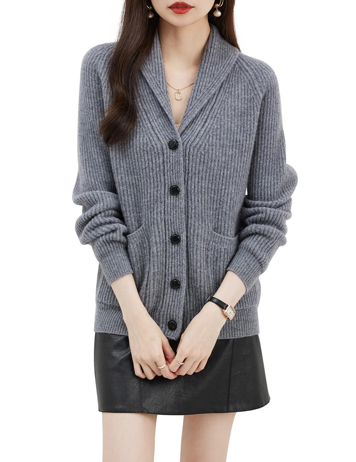 EU Size Cardigan for Women's 100% Merino Wool Cardigan Sweater 2023 Fall Winter Warm Soft Casual V Neck Long Sleeve Knit Sweater