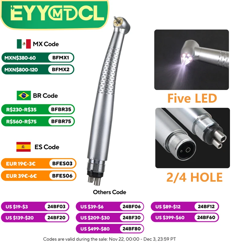 

5 Led light Dental Cartridge Style 5 Water Sprays High Speed For Handpiece 2/4 Holes Dental Material