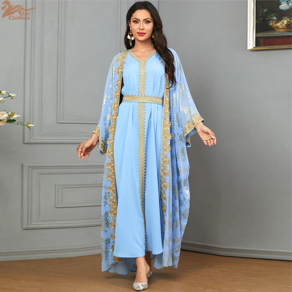 Robe de soirée musulmane Eid pour femmes Abaya avec Robe intérieure ensemble 2 pièces Jalabiya Ramadan Abayas Robe Caftan robes Largos 2025