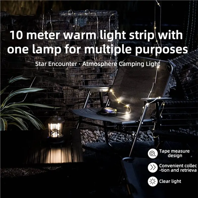 3X Outdoor Tape Measure Lamp, Ambient Light String, Canopy Light Strip, LED Outdoor Tent Light, Hand Crank Storage-B51B