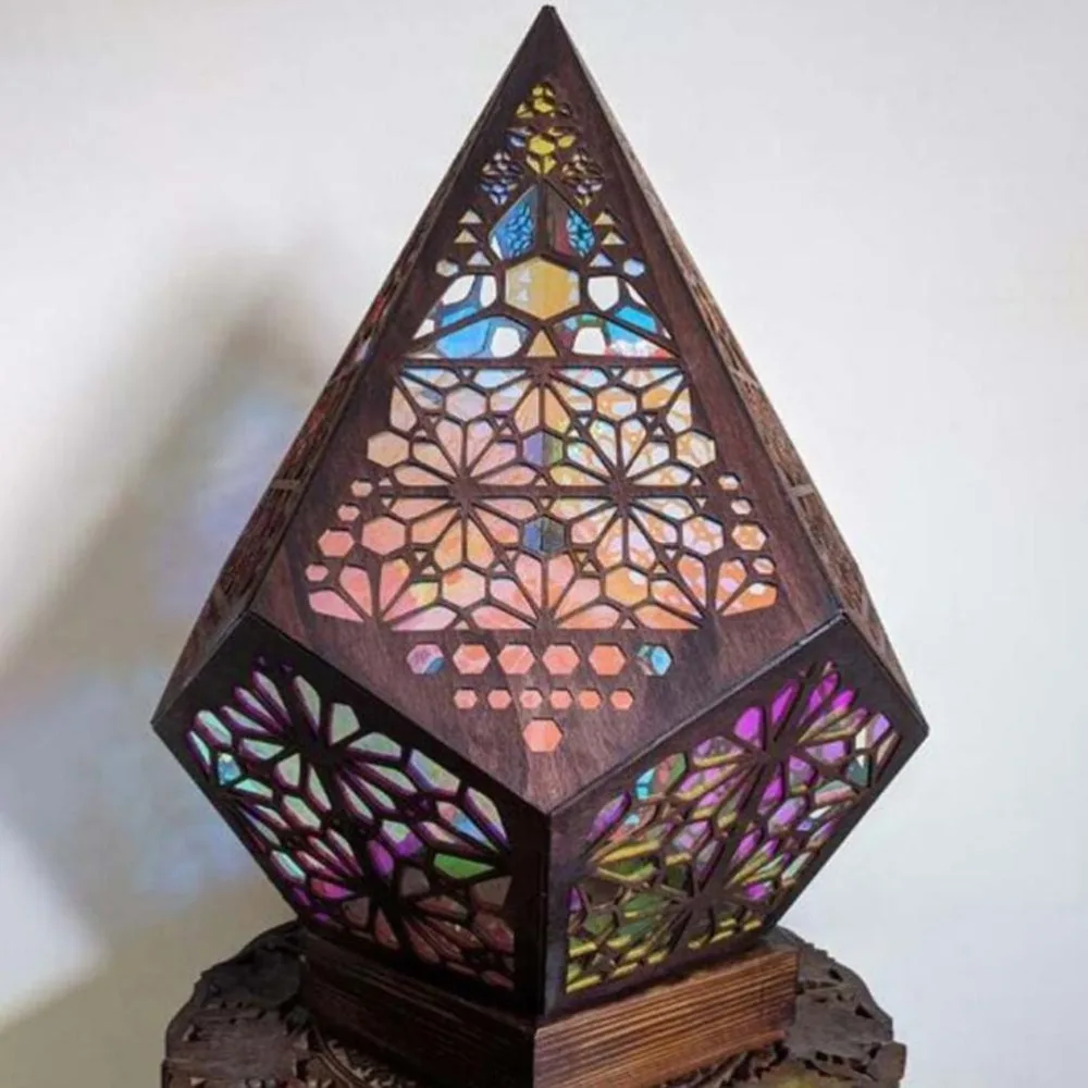 Wooden Hollow LED Projection Lamp Colorful Projector Bedside Use Projection Night Lamp Bohemian Design Home Decor Lighting