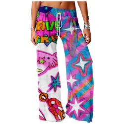 Harajuku Star Rainbow Women's Pants Kawaii Pink Wide Leg Pants Straight Full Length Casual Streetwear Girly Bottoms Trousers