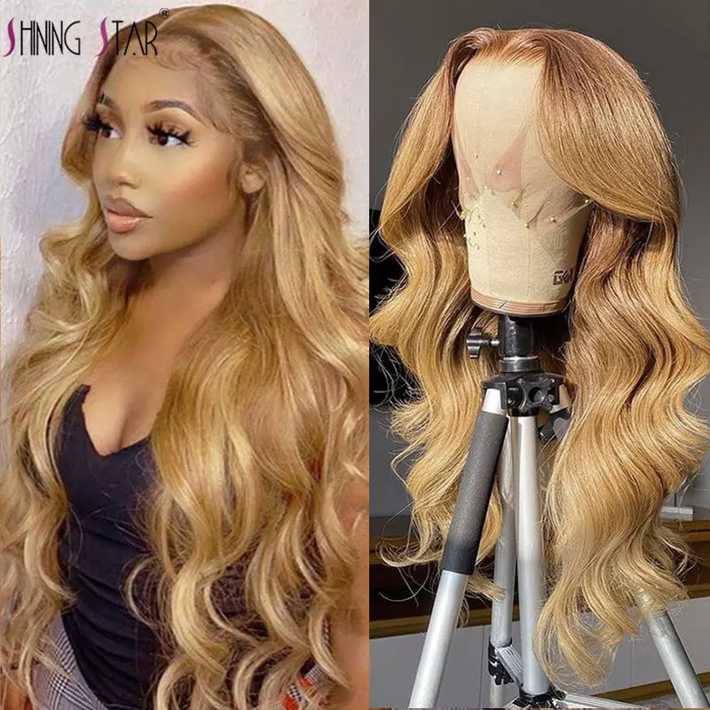 

Honey Blonde Lace Front Wig Human Hair 13X4 Body Wave Lace Front Wigs Malaysian Remy Curly Hair Hd Transparent Lace Frontal Wig