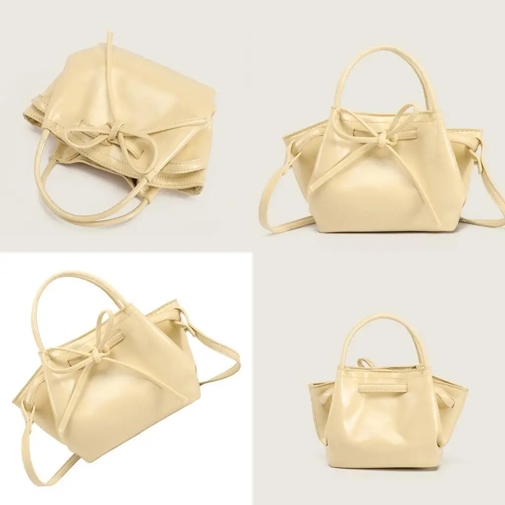 

D46D Women Shoulder Bag Lovely Handbag PU Leather Crossbody Bag Sweet Bows Bucket Bag