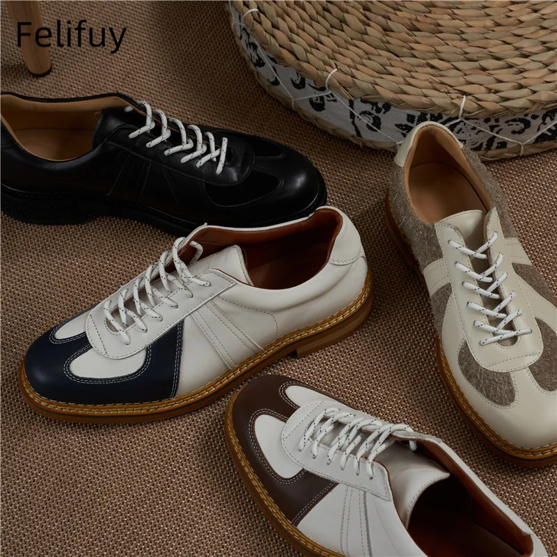 

Men's Spring Autumn Genuine Leather Block Casual Shoes Flat Bottom AGAN Simple Men's Shoes Trendy Lace Up Outdoor Flat Shoes