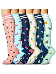 Chaussettes de compression de fruits pour hommes et femmes, chaussettes d'infirmière de course, chaussettes de sport pour dames, chaussettes de course pour femmes, 6 paires