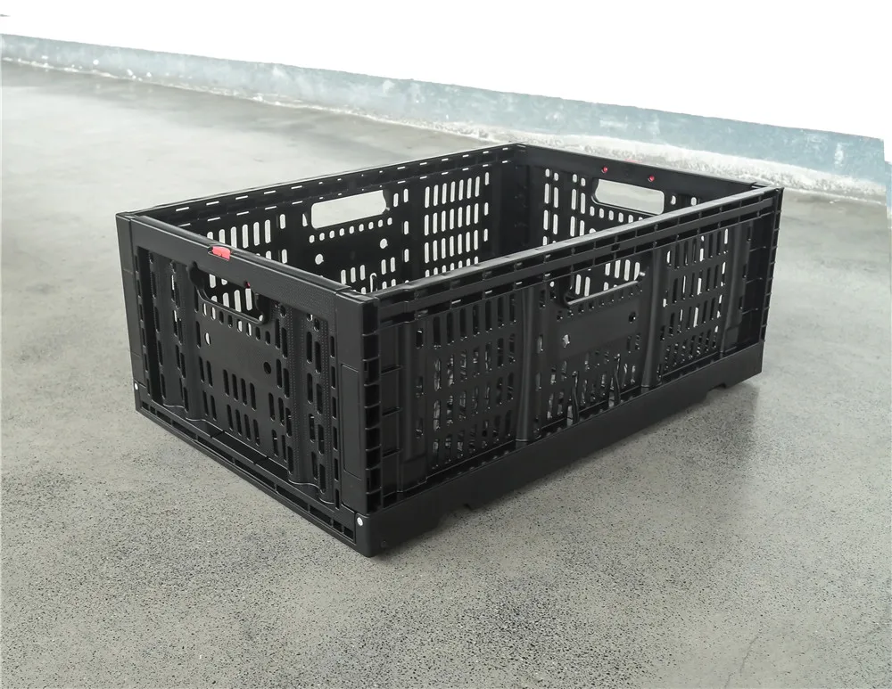 Durable Black Color 23.6x15.7x9 Inch Supermarket Reusable Stackable Fruit Vegetable Plastic Crate Basket For Transportation