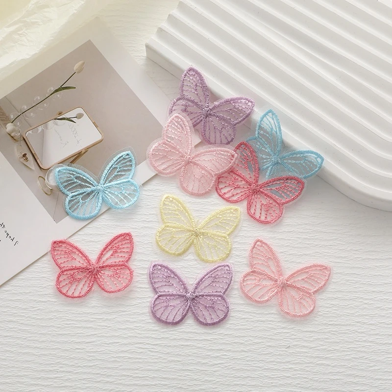 20 Stück/Lot 4,5x4cm Gestickte Schmetterlings-Aufnäher aus Stoff Bunte Netz-Applikationen für DIY-Nähprojekte Kopfbedeckungen Kleidungszubehör – Detail 4