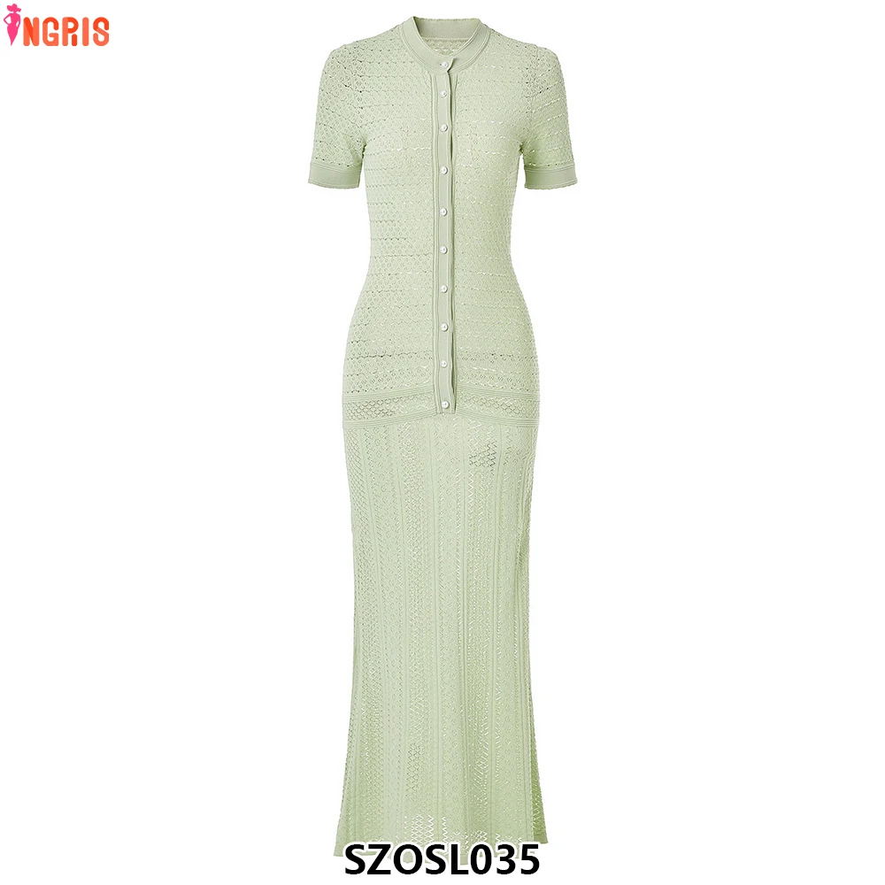 

Women's summer vivid three-dimensional casual wear O-neck short-sleeved single-breasted hollow slim long skirt-SZOSL035