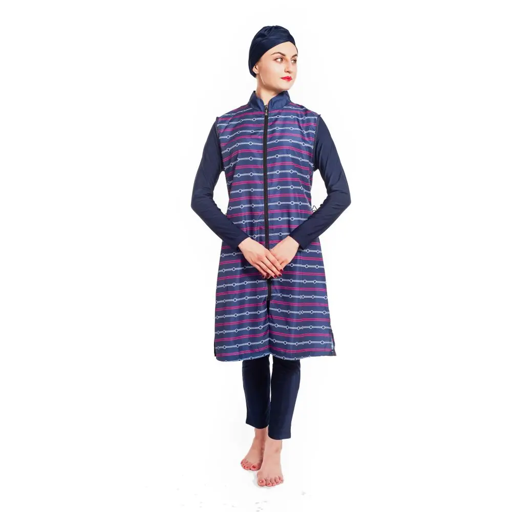 Burkini Muslim Swimwear for Women, Plus Size Swimsuit, Striped, Circle Printed, Plus Size, S-4XL, 3Pcs