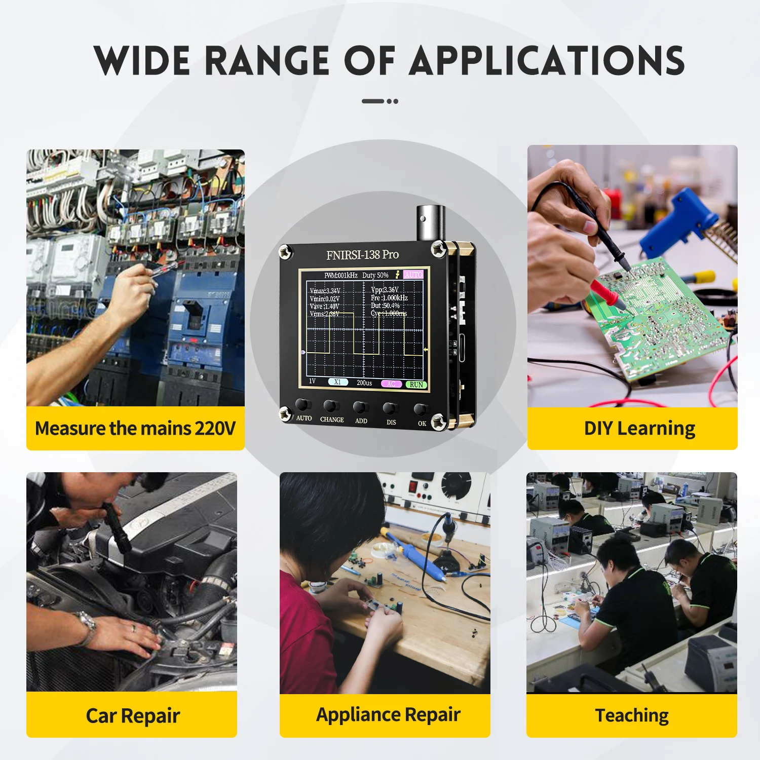 FNIRSI-138PRO Handheld Small Oscilloscope, Portable Digital Oscilloscope, Entry-level Teaching and Maintenance Table