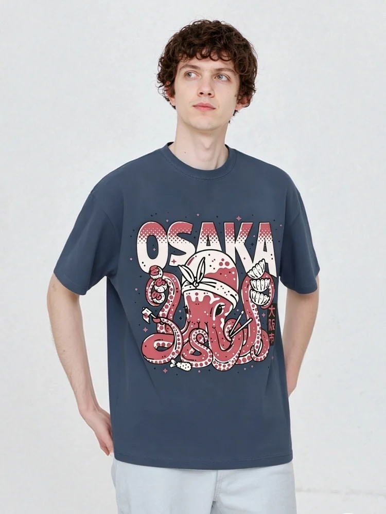 Camiseta Extra Grande Estilo Americano para Hombre, Diseño de Pulpo de Osaka con Takoyaki, Algodón, Informal, Deportiva, para Exteriores y Calle