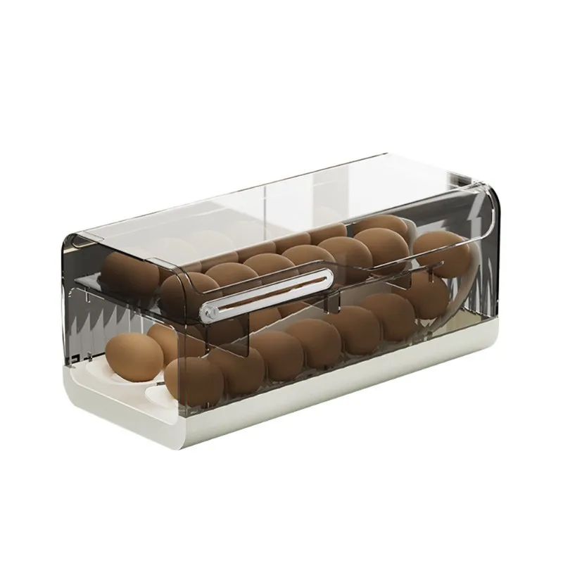 CKFAM-Automatic Roll-Out Device Refrigerator Side Door Slide-Type Egg Box Kitchen Table Anti-Drop Egg Storage Box Fresh Storag