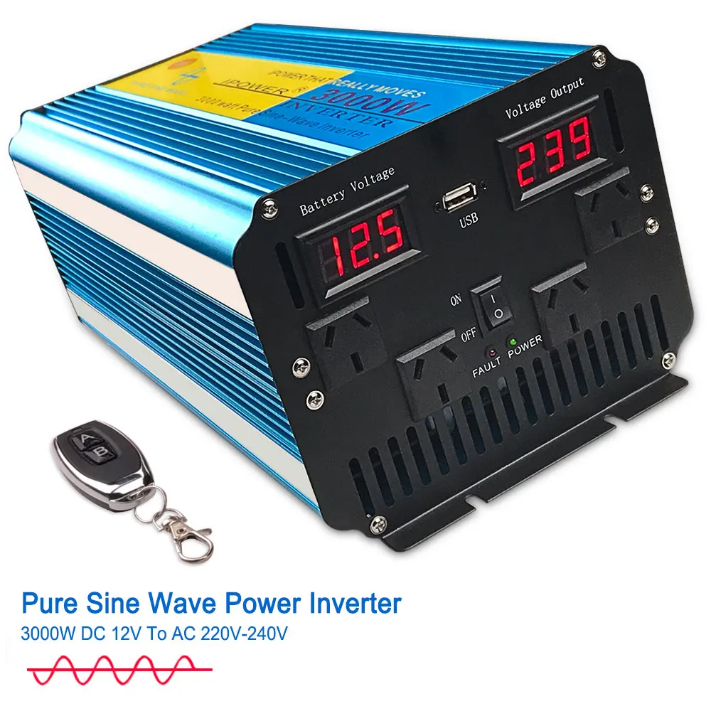 Pure Sine Wave Inverter 3KW 12V to 110AC Rated 1.5KW LCD Display Converter Inversor De Corriente Power Inverter With USB Charger