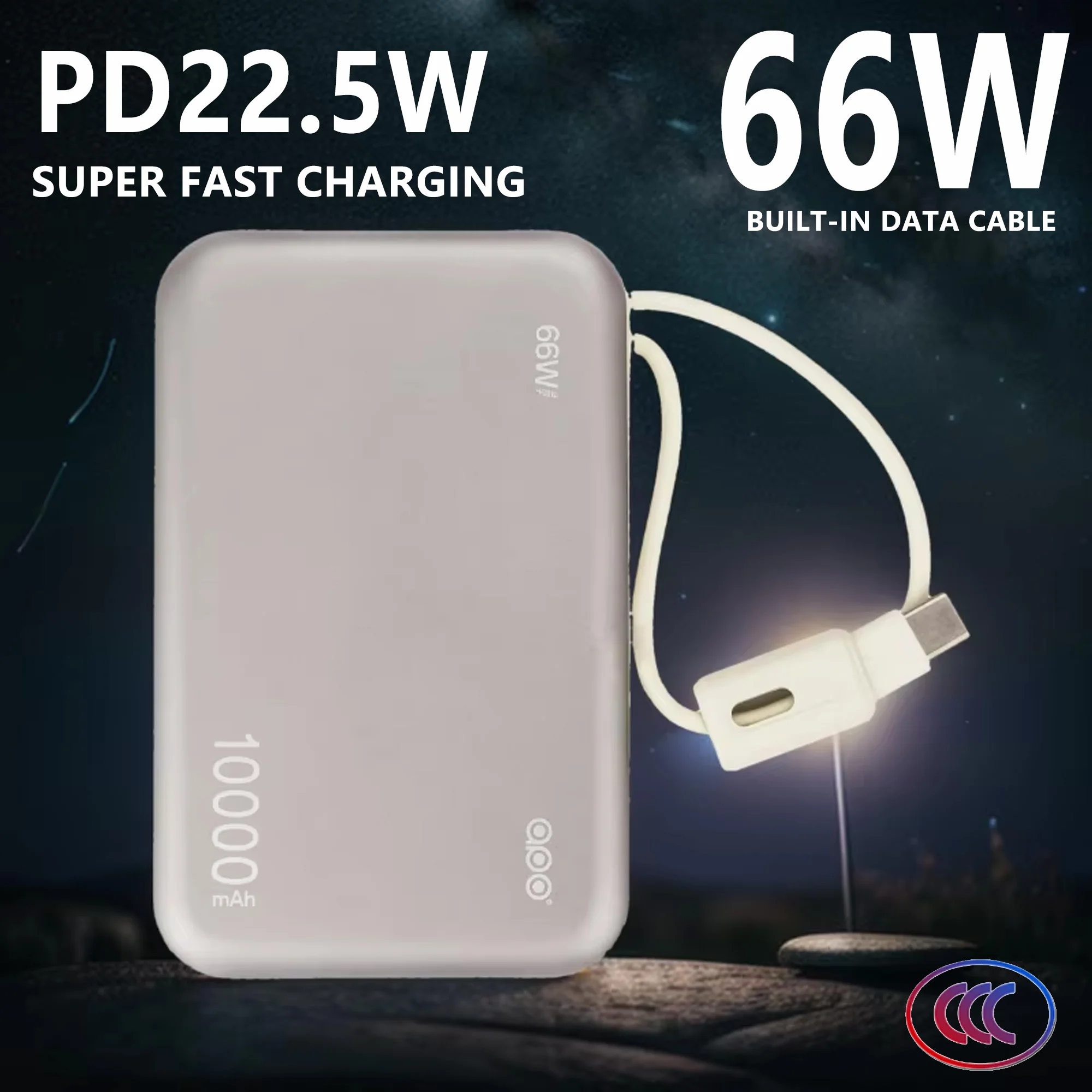 

MQIQI Power Bank 10000mAh 66W PD Fast Charger with Built in Cables Powerbank Rechargeable Batteries For iPhone 16 Xiaomi Samsung