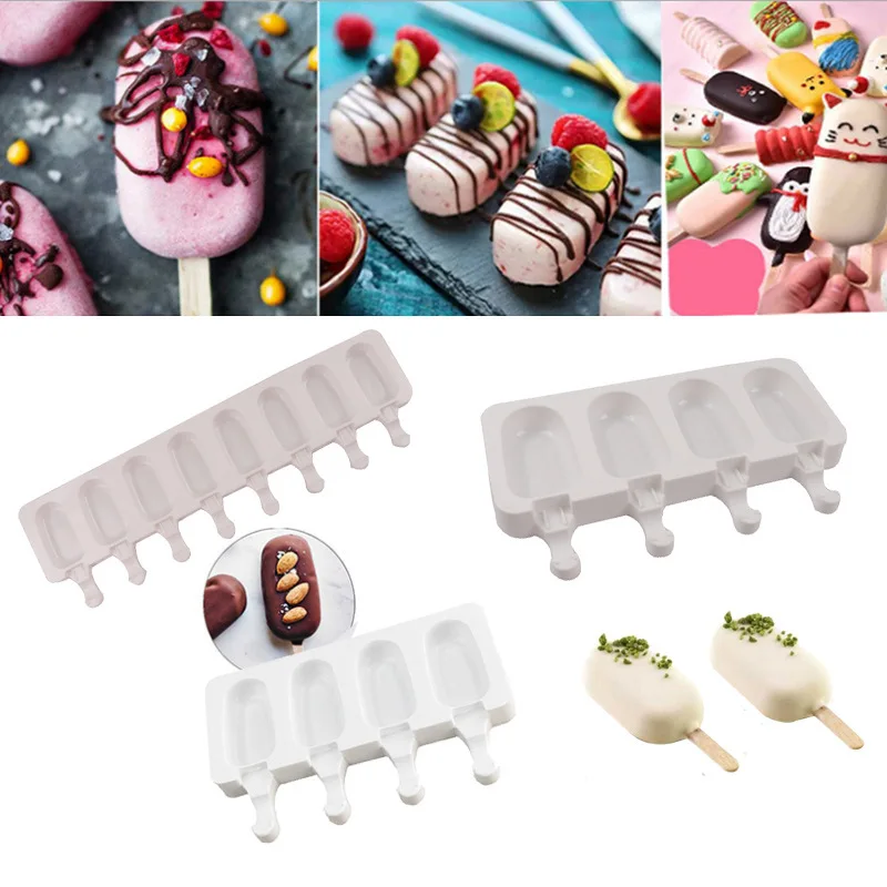 4/8 grid Silicone Ice Cream Mold Magnum Silicone Mold DIY Fruit Juice Ice Pop Cube Maker Tray Popsicle Mould Baking Accessory