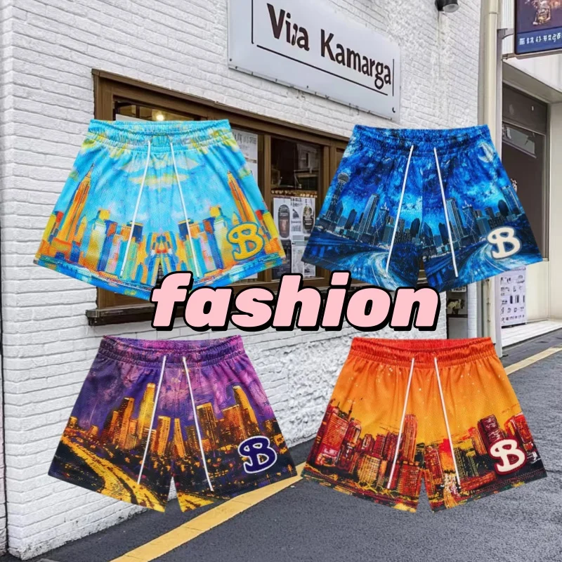 

2025 Summer Basketball Men Shorts Mesh Sweatpants Loose Fashion Men Running Shorts Sports Beach Motorcycle Quick Drying Pants