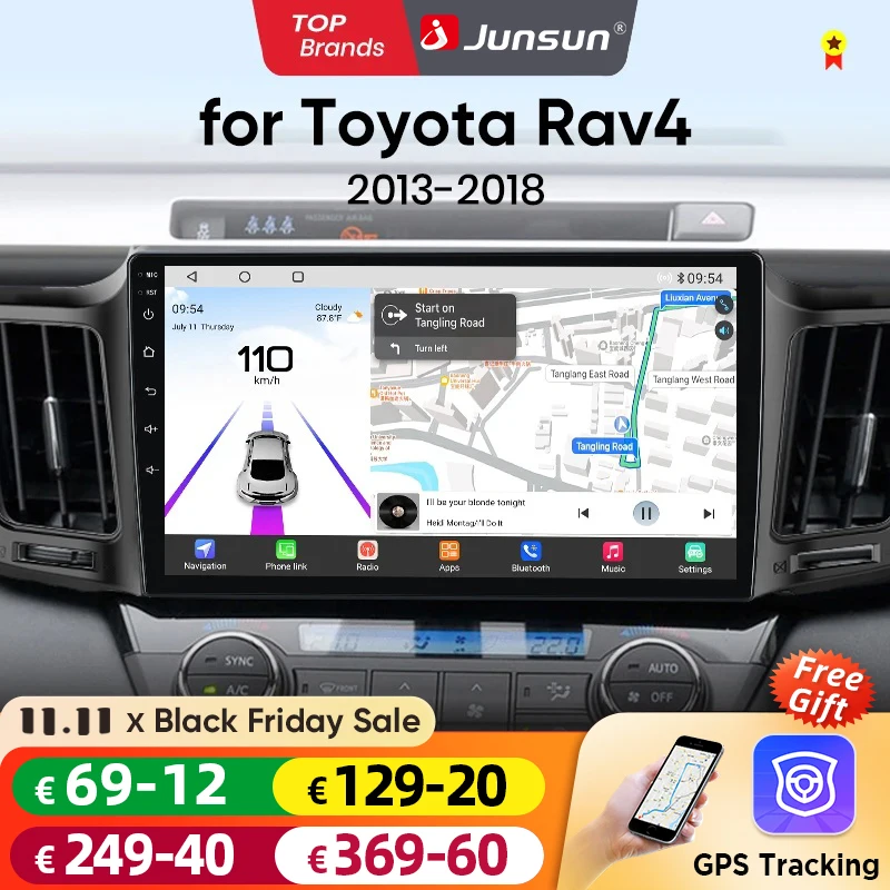 Junsun Car Radio for Toyota RAV4 RAV 4 2012 2013 2014 2015 2016 2017 2018 Wireless CarPlay Android Auto GPS 4G intelligent Audio