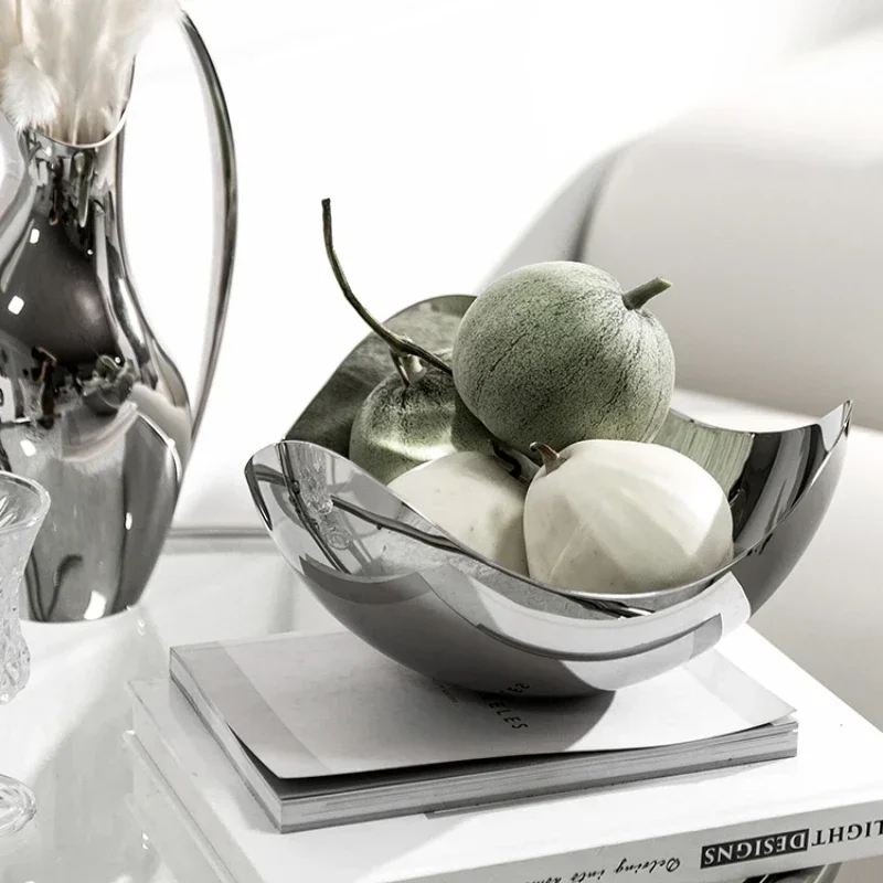 Grand Filles de Service en Acier Inoxydable, pio en Métal, Assiette de Rangement pour Salon, Table Queue, Décoration de la Maison Scandinave