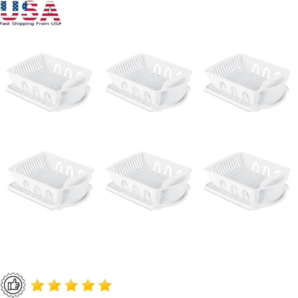 

2 Piece Dish Drainer and Drainboard Set with Oversized Flatware Holder and Perimeter Cup Holders Kitchen Organization