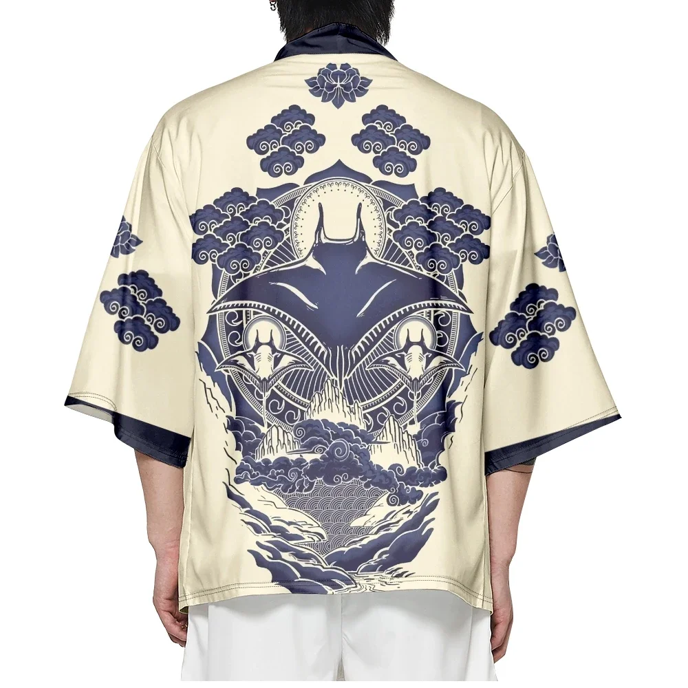 Robe Japonaise Traditionnelle, Kimono de Samouraï Cosplay Harajuku, Cardigan de Plage Haori pour Homme et Femme