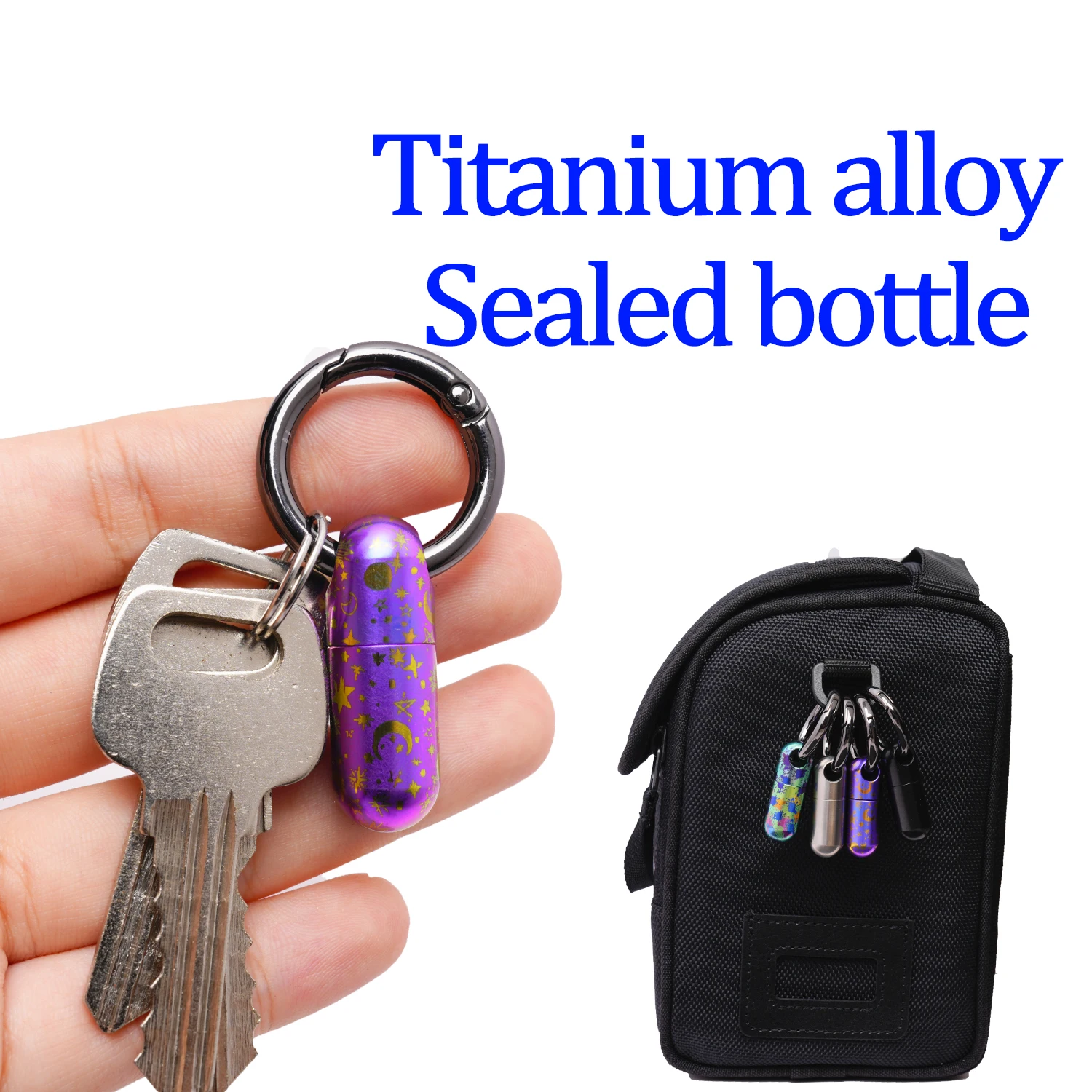 

Titanium Alloy Purple Sealed Bottle Rubber Ring Small EDC Tool Drug Storage Box With Keychain Carry-on