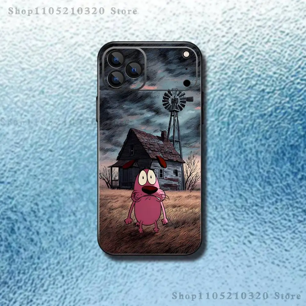 حافظة هاتف كورت ذا C-Cowardly Dog لهاتف آيفون 17,16,15,14,13,12,11,Pro Max,XS,X,XR,SE,Mini,8,7,غطاء أسود من السيليكون الناعم