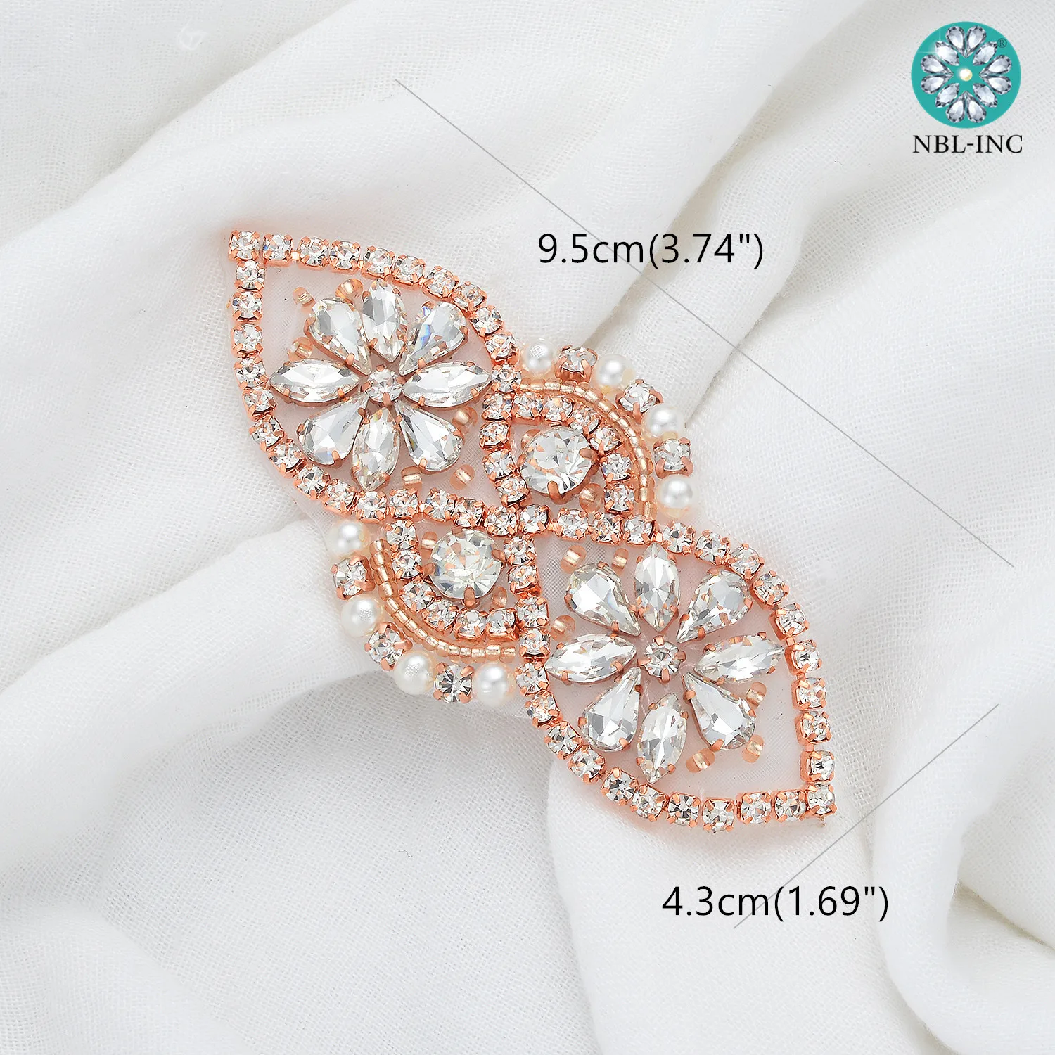 (30PCS) Hand beaded sewing iron on rose gold customized crystal rhinestone plique patch for dress or hair accessory WDD0420