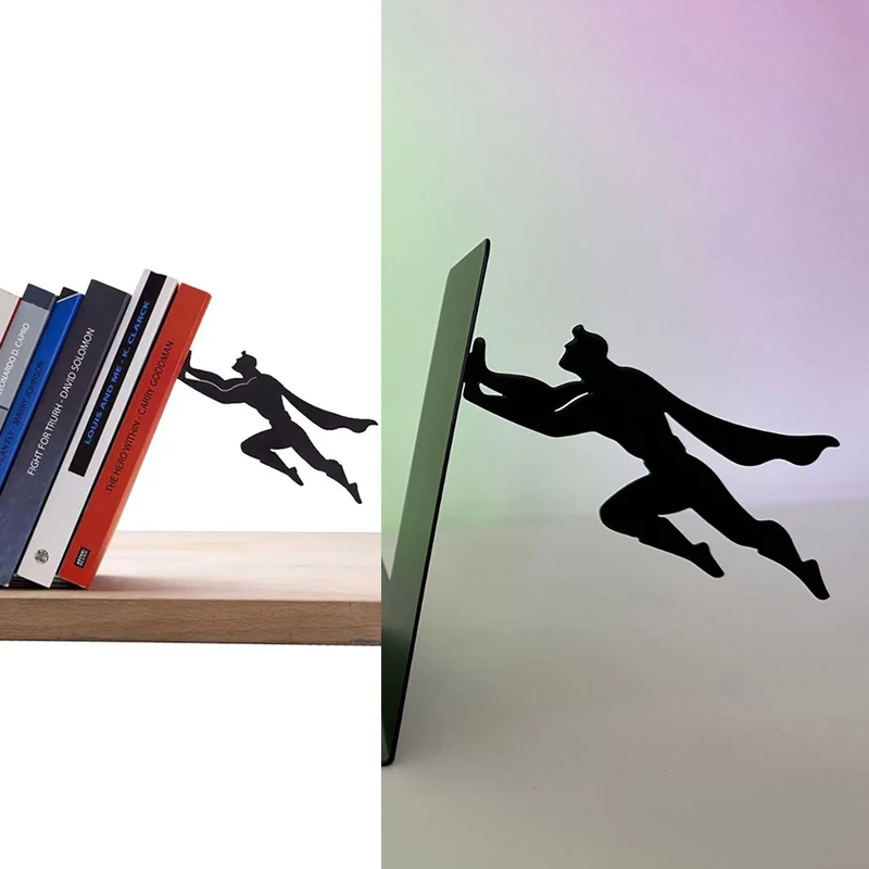 Креативная книжная полка супергероя, фигурки, металлическая подставка для хранения книг, настольное украшение, офисные аксессуары, подставка для книг