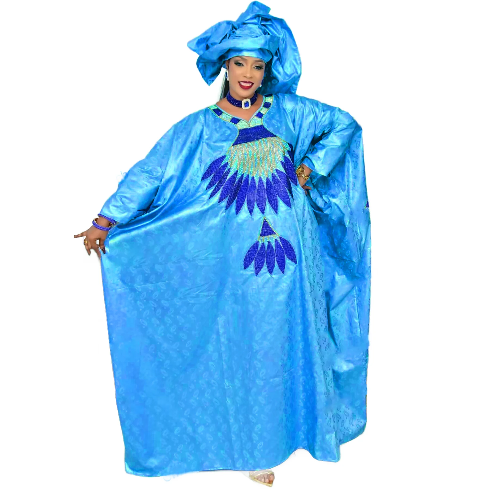 فساتين أفريقية للنساء تصميم مطرز غني بمواد بوبو الفاخرة