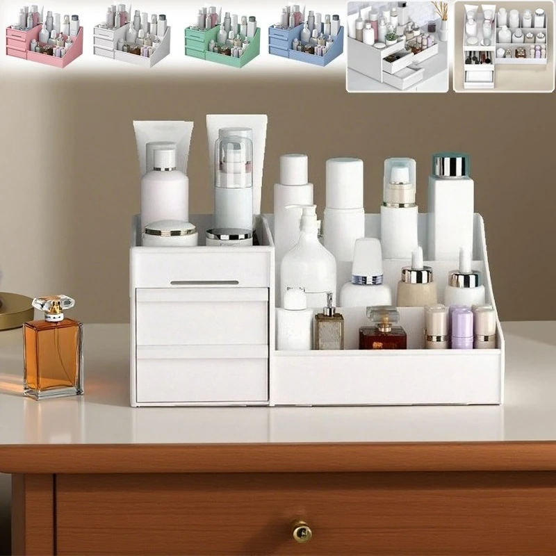 

White New Plastic Drawer Makeup Storage Box Dormitory Finishing Shelf Multifunctional Desktop Cosmetics Skin Care Organizer 수납함
