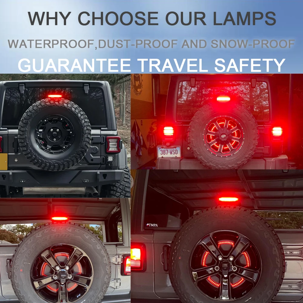 For Jeep Wrangler JL 2018-2024 Rear High Mount LED Brake Warning Reflector Light Red Backup Reverse Lamp