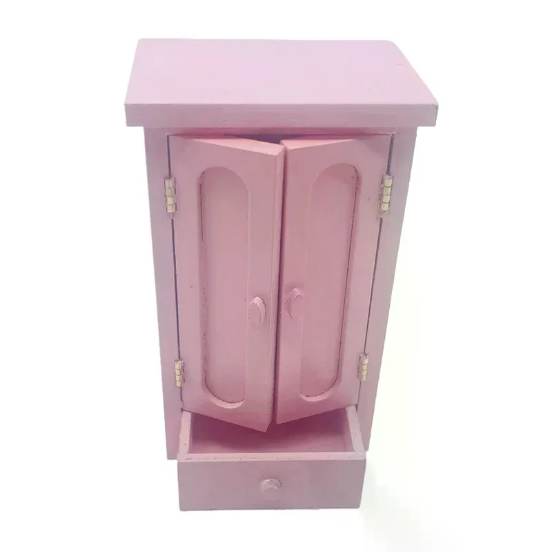 Dollhouse Bedroom Pink Mini Wooden Wardrobe Model Dollhouse Miniature Furniture Decor DIY Scene Accessories Toy
